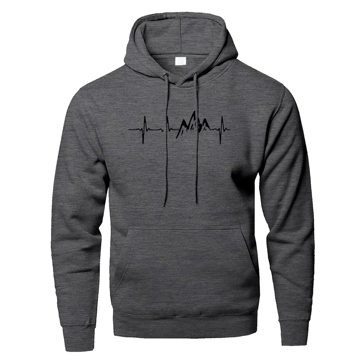 Mountain Heartbeat Hoodies for Man Sweatshirt Autumn Long Sleeve Hooded Sweatshirt Hoodie Black Gray Sportswear