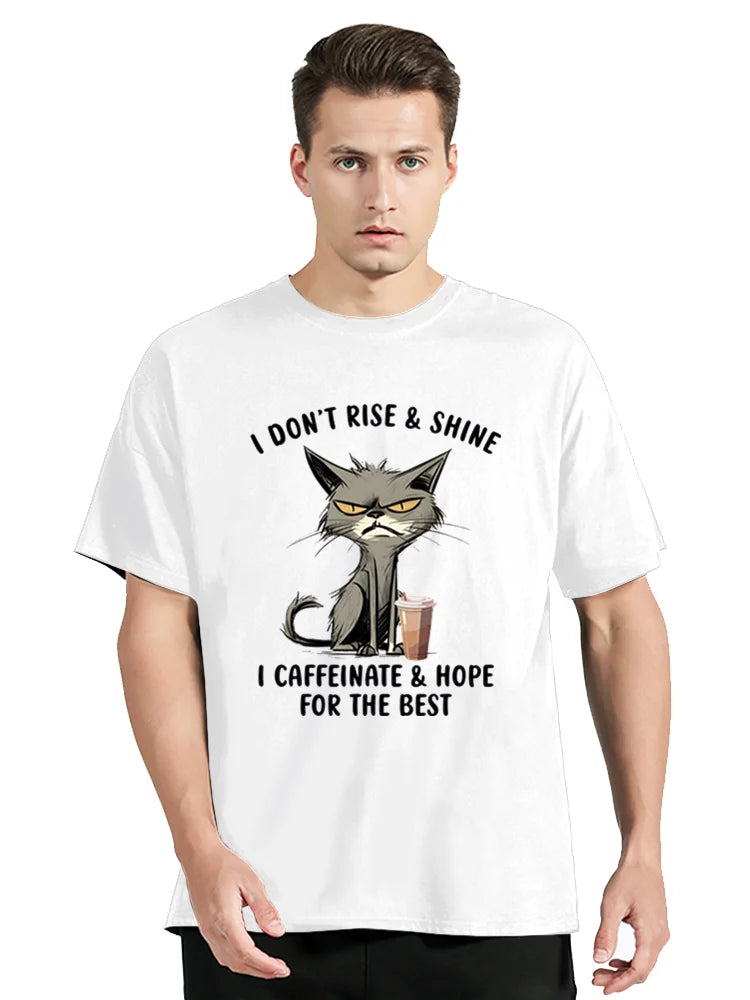 I Don't Rise & Shine Graphic T Shirt Funny Cat Tshirt Black Men Tops Clothing Fashion Harajuku T-shirts Women Men tees