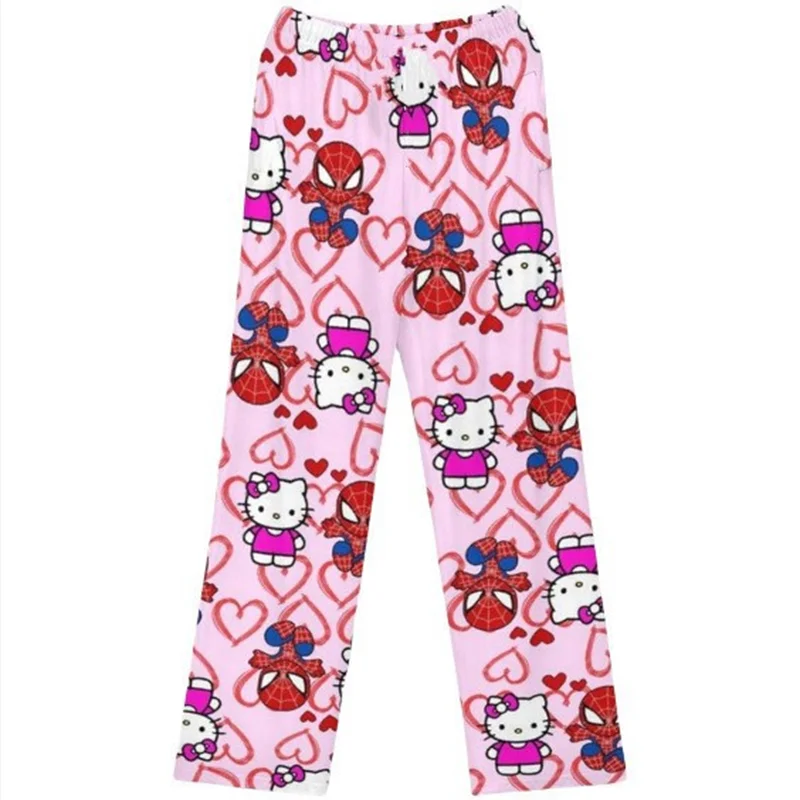 Sanrio My Melody Kawaii Hello Kitty Flannel Pajamas Pink Women's Warm Wool Cartoon Casual Home Pants Autumn/Winter Fashion Pants