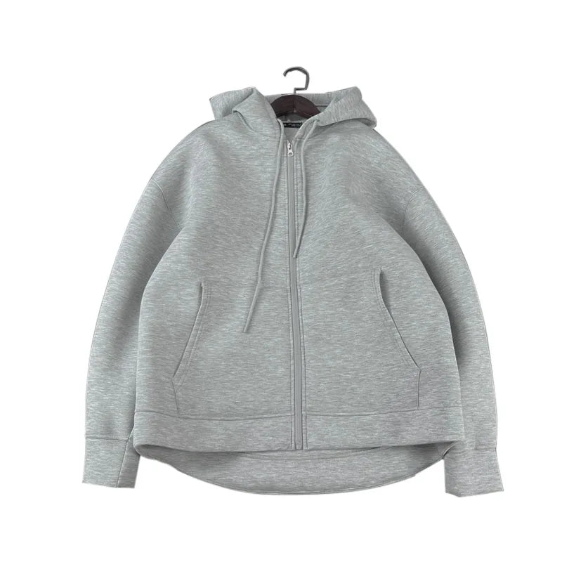 Winter New Women's Zipper Hoodie High Street Unisex style Double Pockets Oversize Loose Sweatshirts Outerwear Top