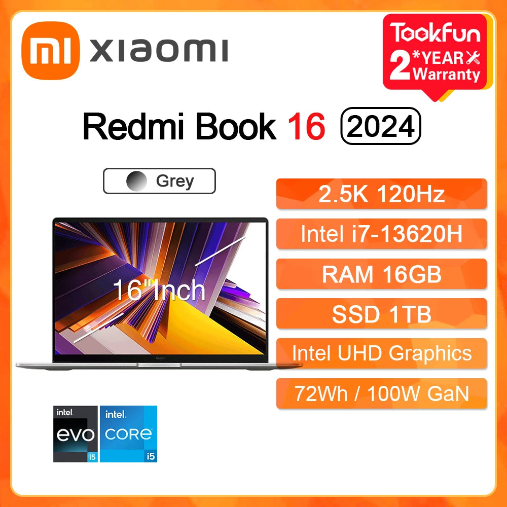 XIAOMI Redmi Book 16 2024 Laptop Intel i5 13500H RAM 16GB SSD 512GB 16"Inch 2.5K 120Hz Windows 11 Notebook Ultrabook Computer PC