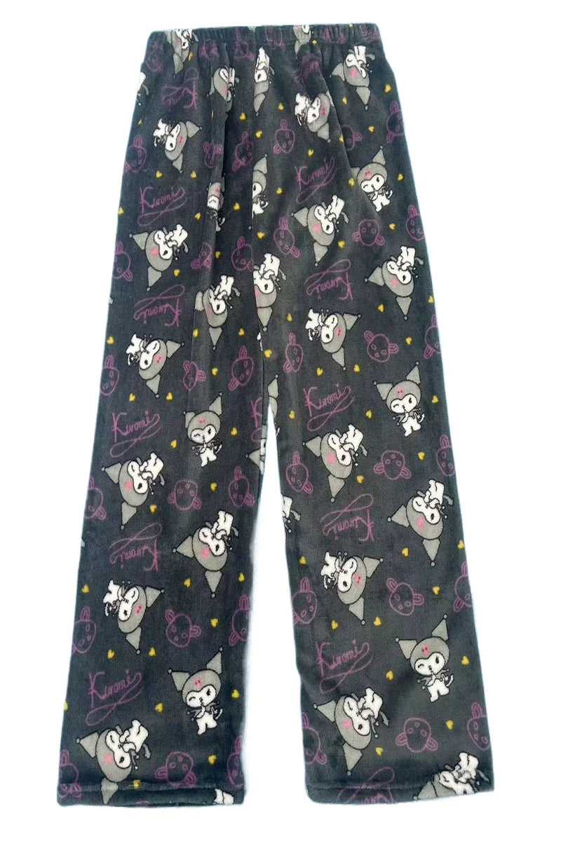 Sanrio My Melody Kawaii Hello Kitty Flannel Pajamas Pink Women's Warm Wool Cartoon Casual Home Pants Autumn/Winter Fashion Pants