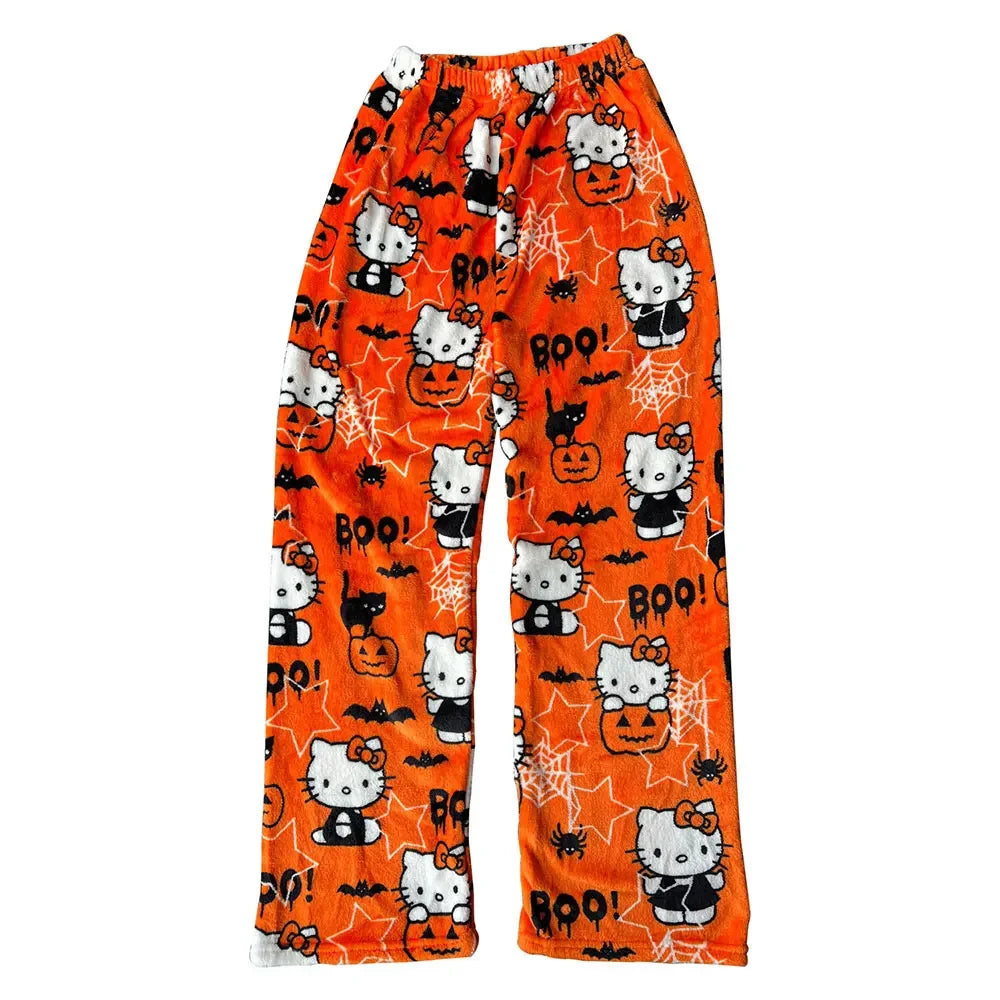 Sanrio My Melody Kawaii Hello Kitty Flannel Pajamas Pink Women's Warm Wool Cartoon Casual Home Pants Autumn/Winter Fashion Pants