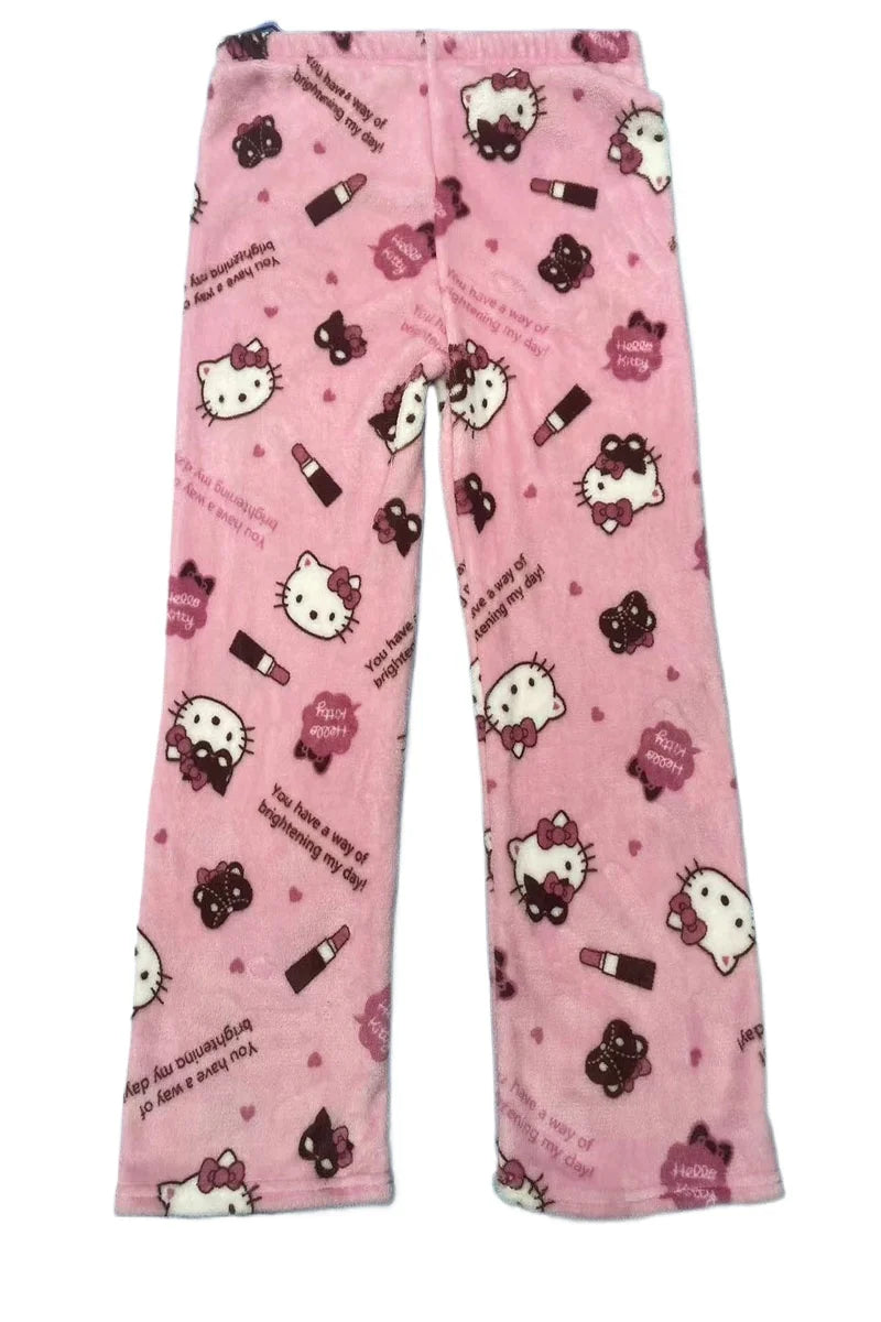 Sanrio My Melody Kawaii Hello Kitty Flannel Pajamas Pink Women's Warm Wool Cartoon Casual Home Pants Autumn/Winter Fashion Pants