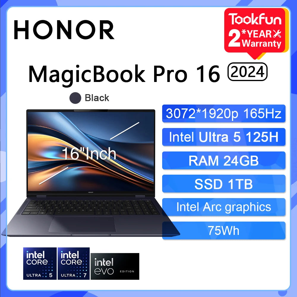 HONOR MagicBook Pro 16 HUNTER 2024 Gaming Laptop Intel Ultra 5 7 NVIDIA RTX 4060 24 32GB 1TB 16" Inch 3K 165Hz Gamer Computer PC