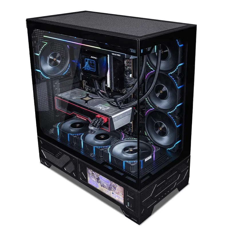 VALKYRIE VK03 ATX Gaming PC Case Desktop Supports 360 Water Cooled 6.2 in Touchscreen Removable 270° Sea View Room Computer Case