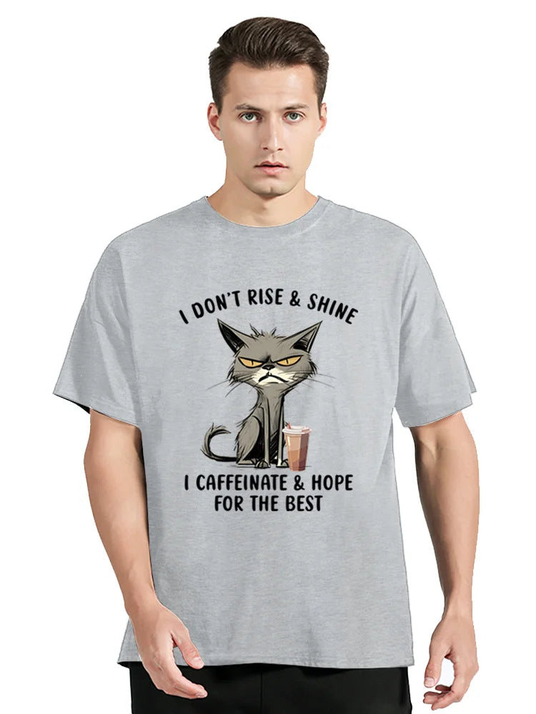 I Don't Rise & Shine Graphic T Shirt Funny Cat Tshirt Black Men Tops Clothing Fashion Harajuku T-shirts Women Men tees