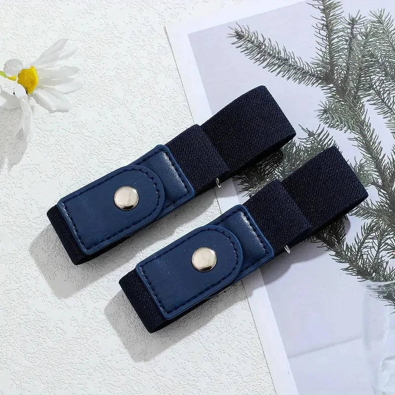 2pcs/set No Buckle Elastic Belt For Women Men Unisex Stretch Belt For Pants Jeans Casual Buckle Free Adjustable Invisible Belt