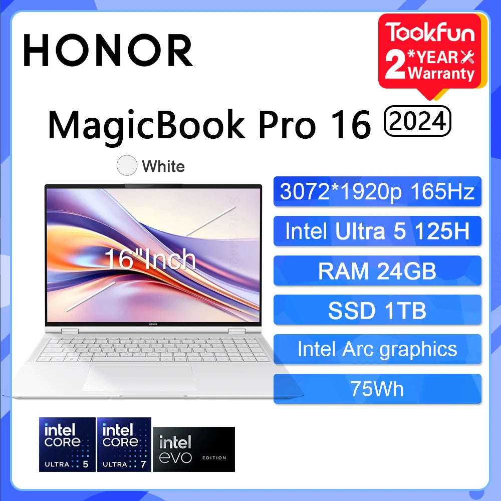 HONOR MagicBook Pro 16 HUNTER 2024 Gaming Laptop Intel Ultra 5 7 NVIDIA RTX 4060 24 32GB 1TB 16" Inch 3K 165Hz Gamer Computer PC