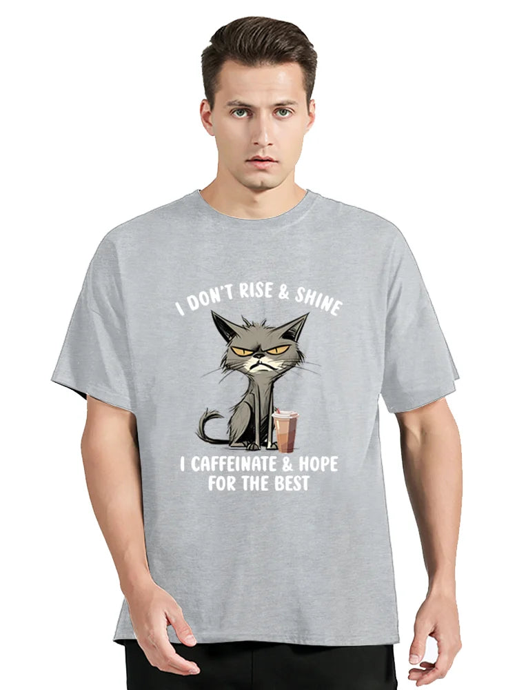 I Don't Rise & Shine Graphic T Shirt Funny Cat Tshirt Black Men Tops Clothing Fashion Harajuku T-shirts Women Men tees