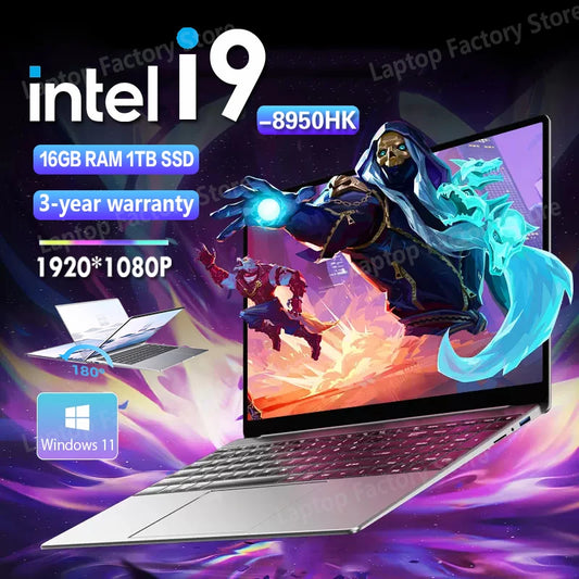 2025 Portable Windows 11 Laptop Computer PC 14.1" 1920*1080P Notebook Intel Core i9 8950HK 16GB RAM 1TB 2TB SSD Office Gaming PC