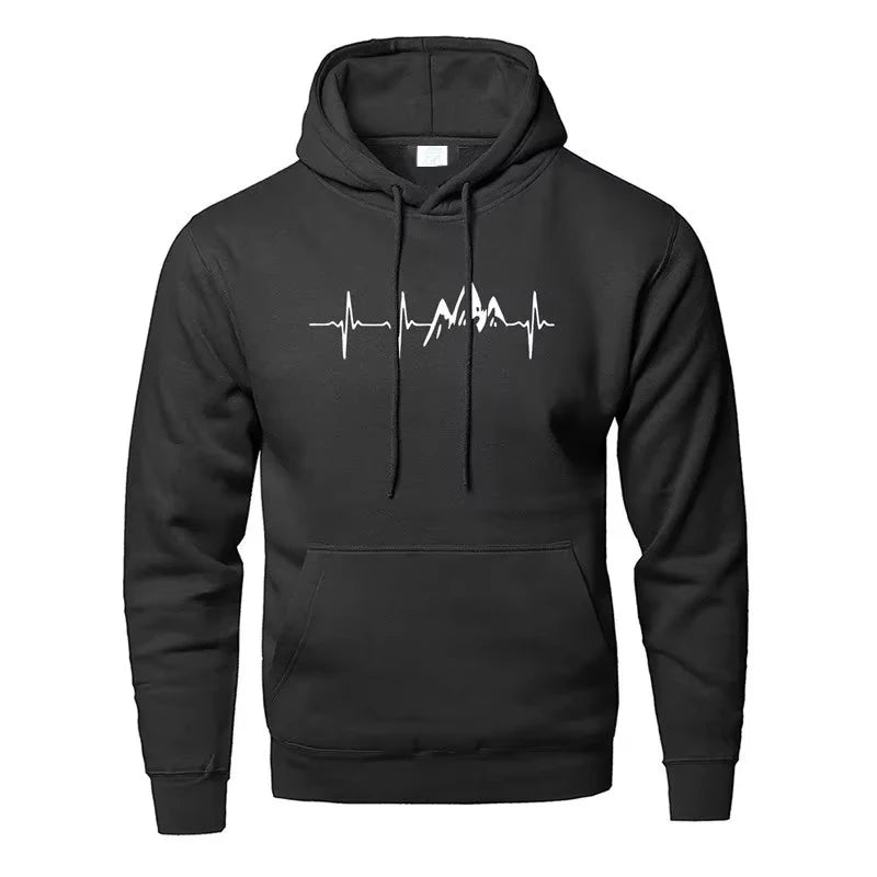 Mountain Heartbeat Hoodies for Man Sweatshirt Autumn Long Sleeve Hooded Sweatshirt Hoodie Black Gray Sportswear