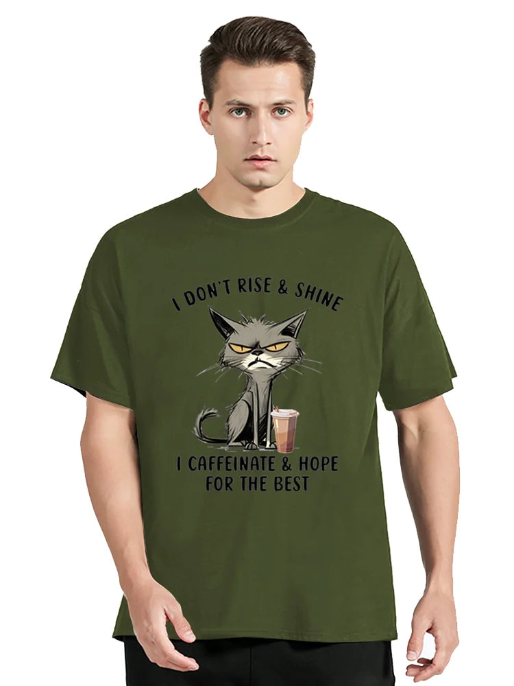 I Don't Rise & Shine Graphic T Shirt Funny Cat Tshirt Black Men Tops Clothing Fashion Harajuku T-shirts Women Men tees