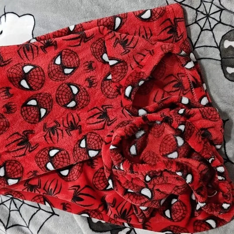 Animated Cartoon Winter Spider-Man Hello Kitty Coral Velvet Loose Pajamas Trousers Men And Women Cartoon Casual Wear