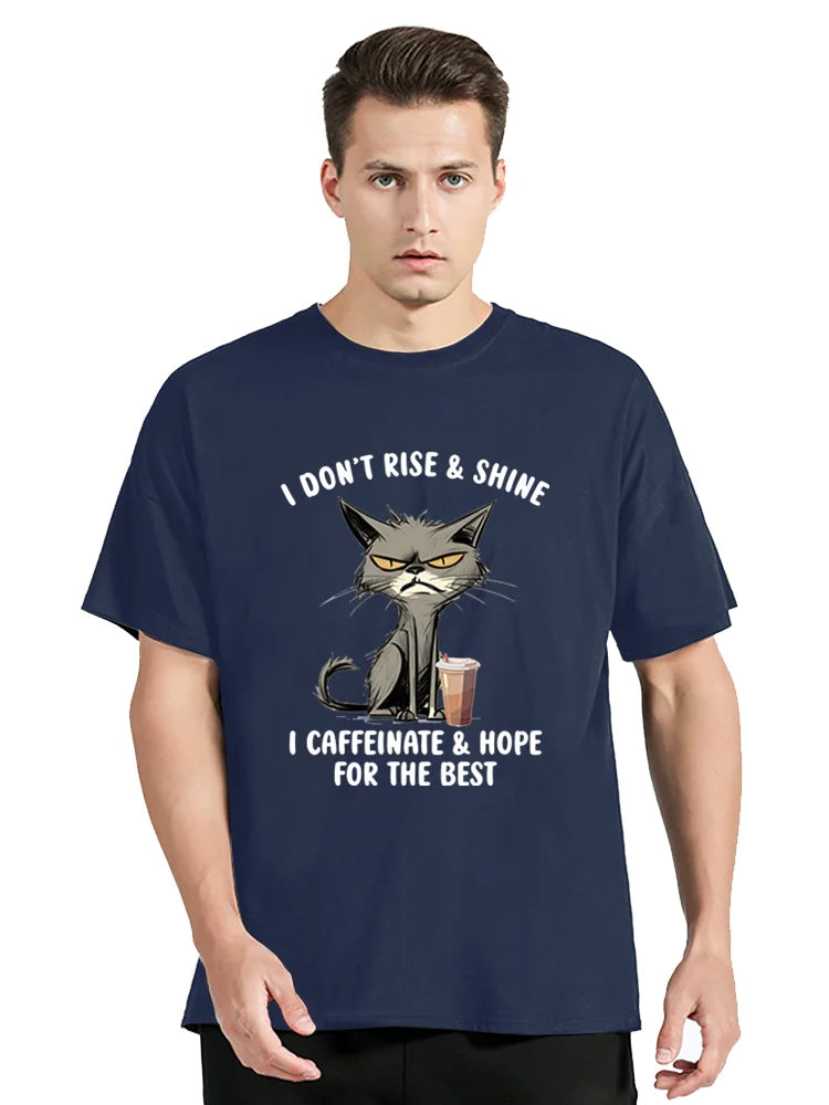 I Don't Rise & Shine Graphic T Shirt Funny Cat Tshirt Black Men Tops Clothing Fashion Harajuku T-shirts Women Men tees