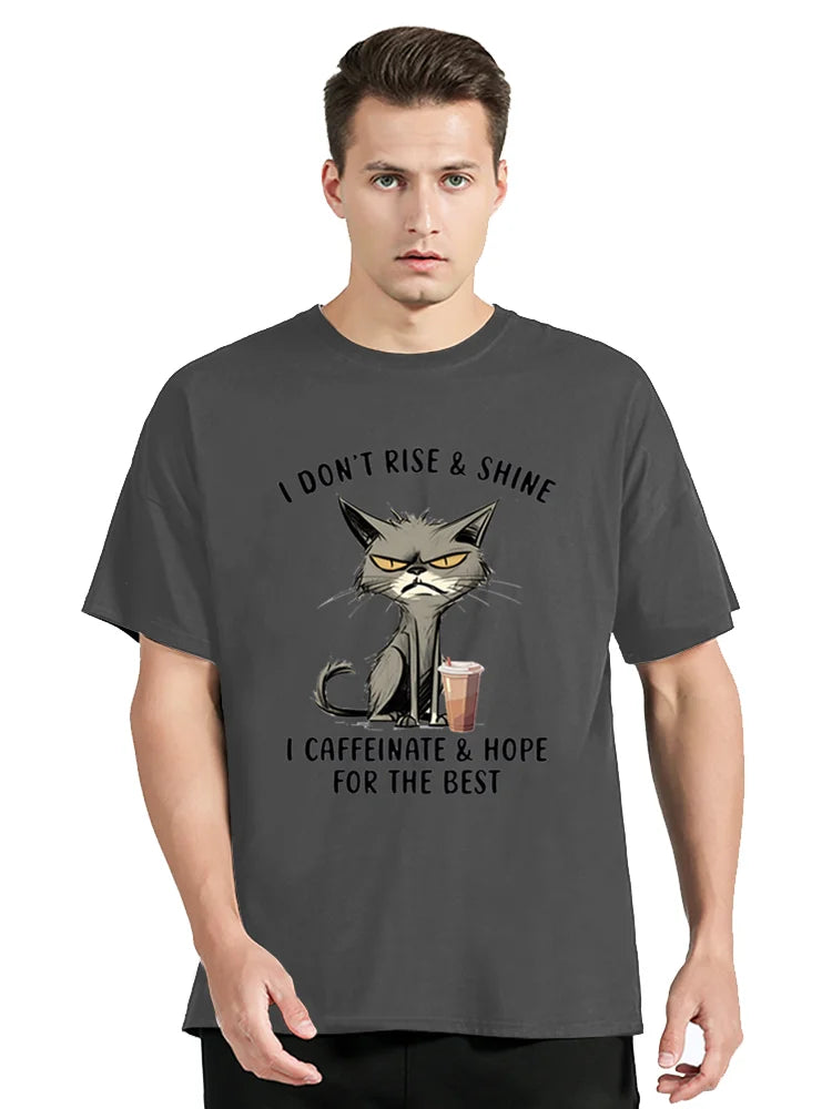 I Don't Rise & Shine Graphic T Shirt Funny Cat Tshirt Black Men Tops Clothing Fashion Harajuku T-shirts Women Men tees